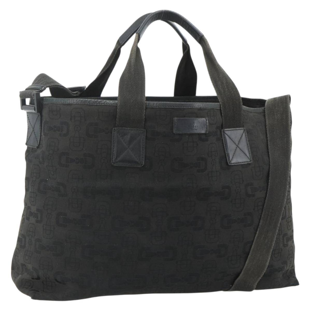 GUCCI Tote Bag Canvas 2way Black Silver 240058 Auth bs34902