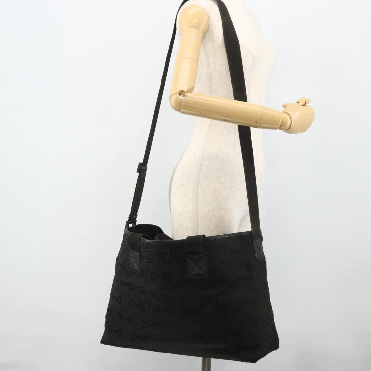 GUCCI Tote Bag Canvas 2way Black Silver 240058 Auth bs34902