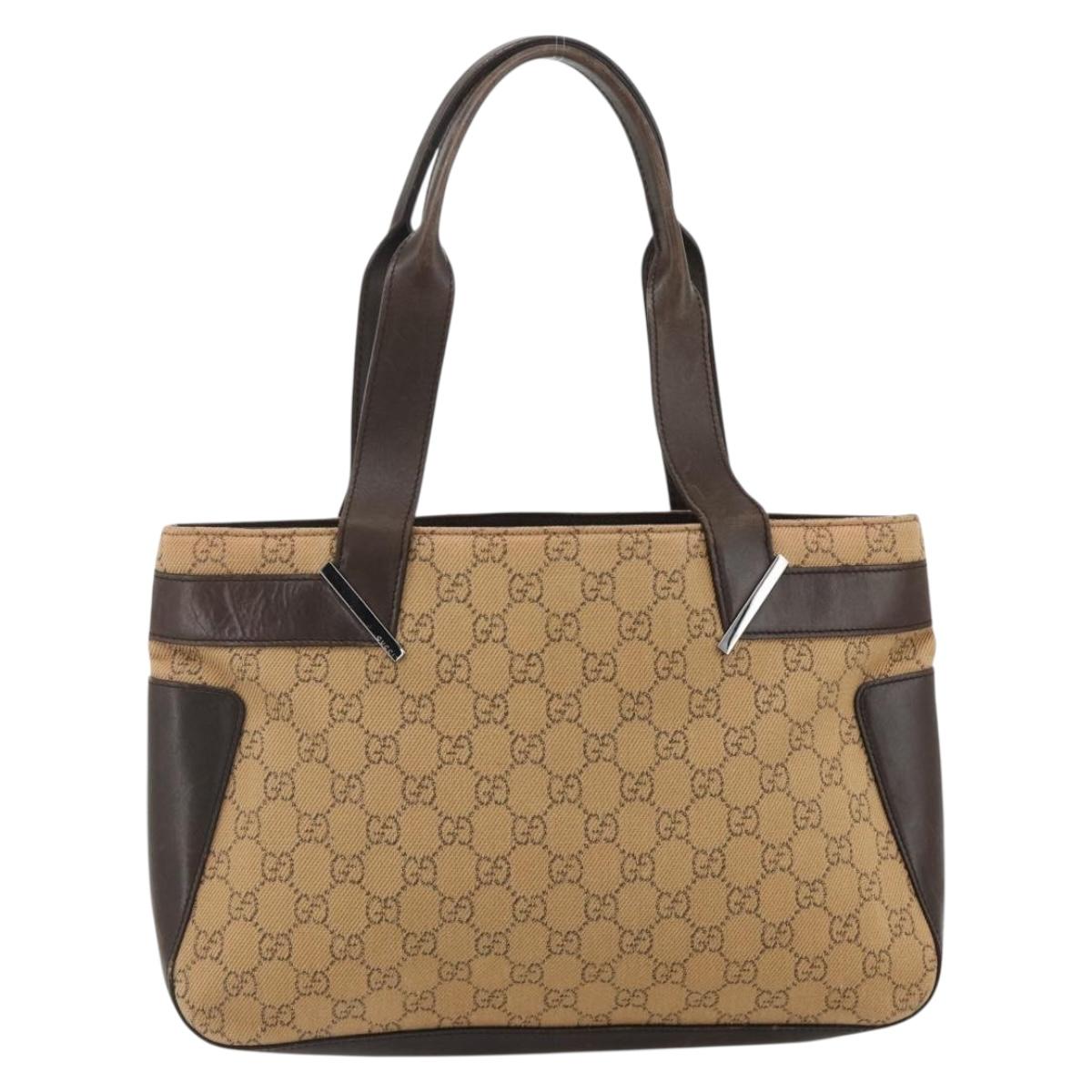 GUCCI GG Canvas Tote Bag Beige Silver 73983 Auth bs34904