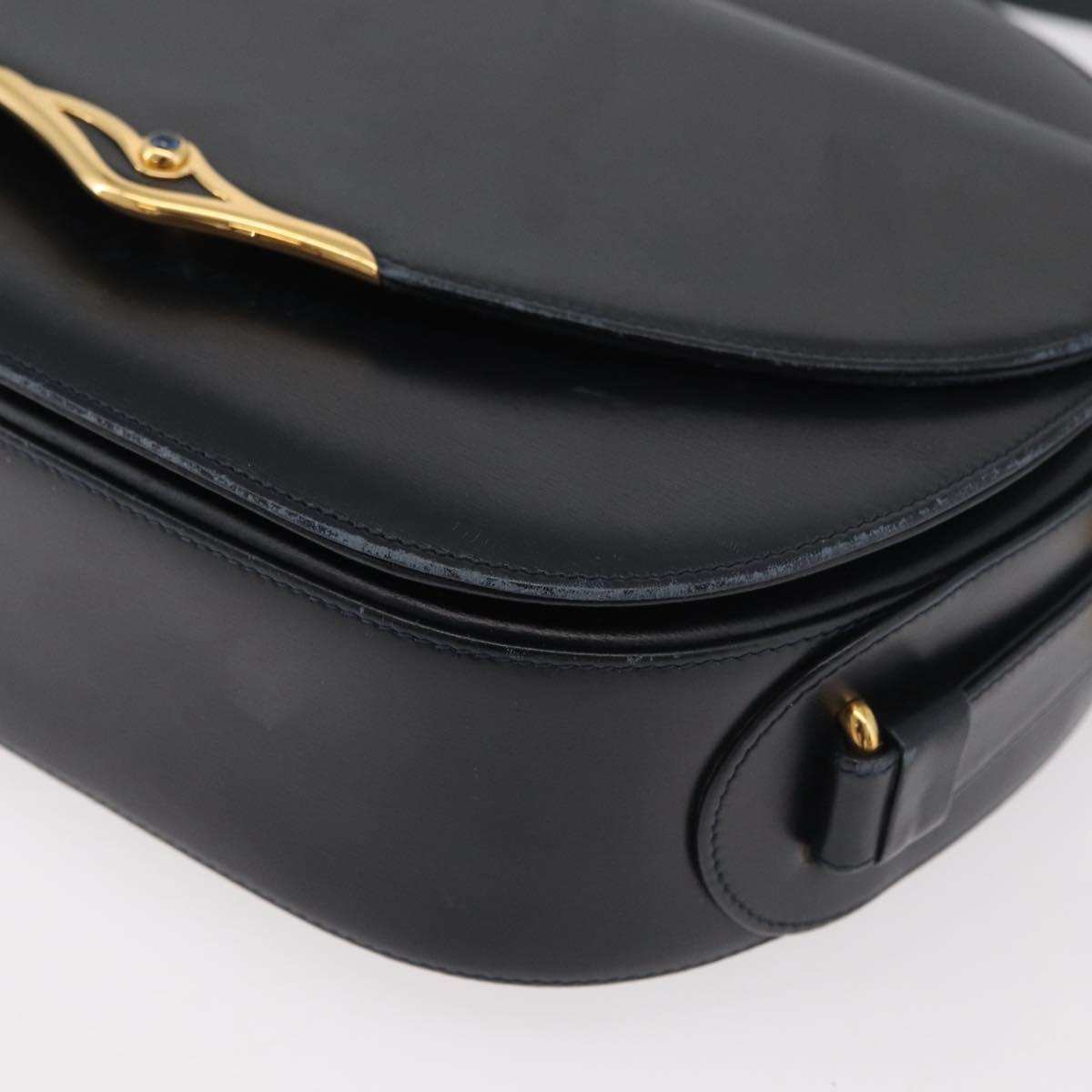 CARTIER Shoulder Bag Leather Navy Gold Auth bs34907