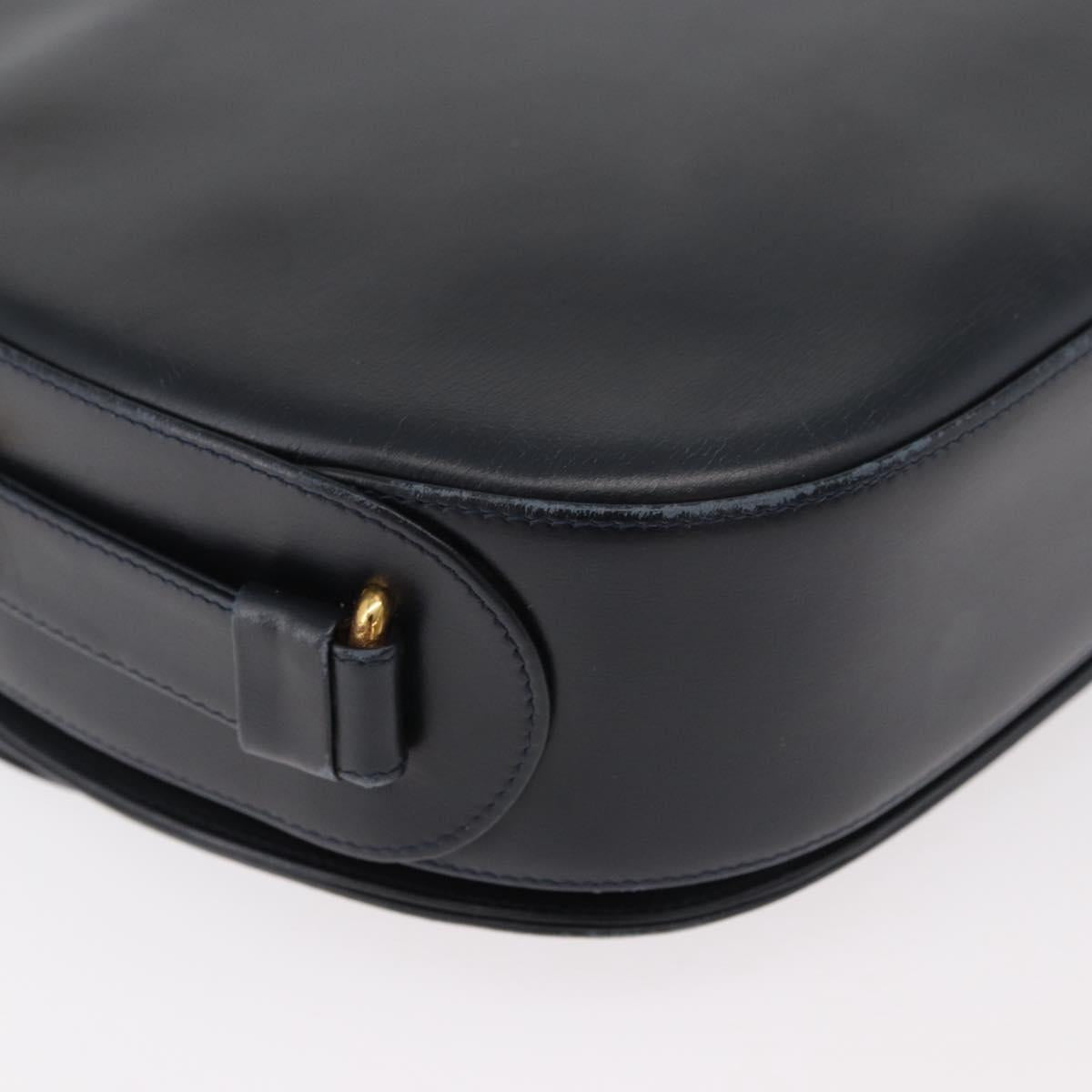 CARTIER Shoulder Bag Leather Navy Gold Auth bs34907