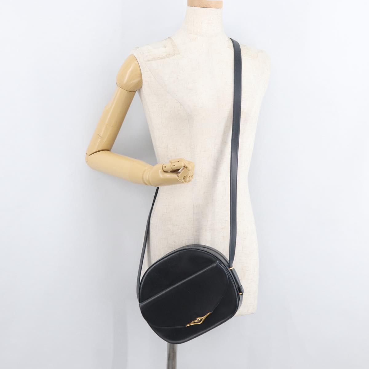 CARTIER Shoulder Bag Leather Navy Gold Auth bs34907