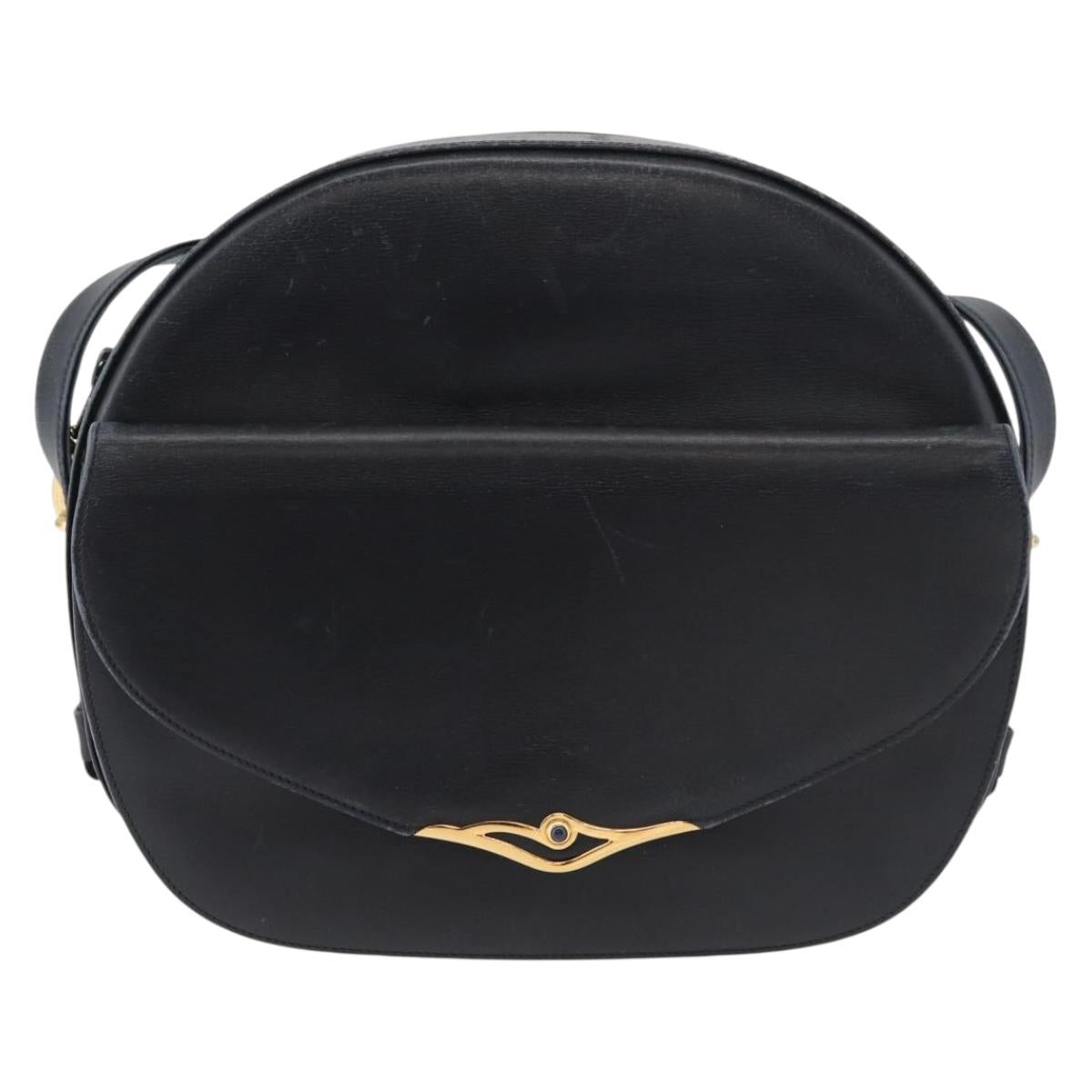 CARTIER Shoulder Bag Leather Navy Gold Auth bs34907