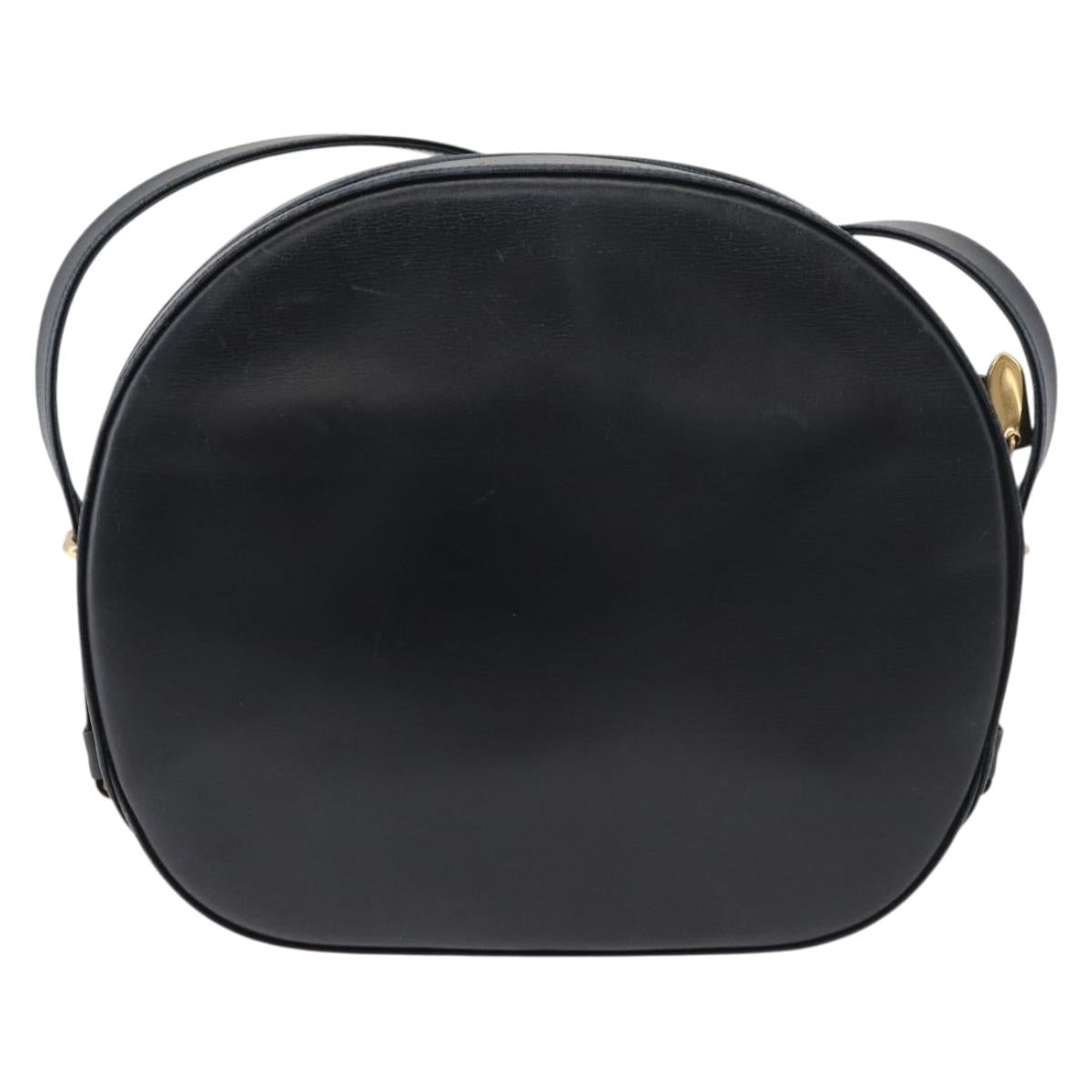 CARTIER Shoulder Bag Leather Navy Gold Auth bs34907