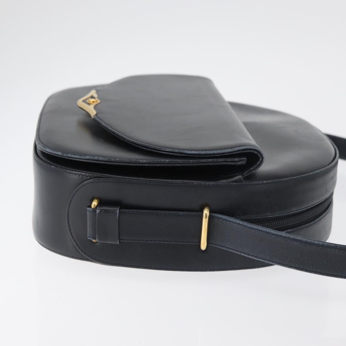 CARTIER Shoulder Bag Leather Navy Gold Auth bs34907