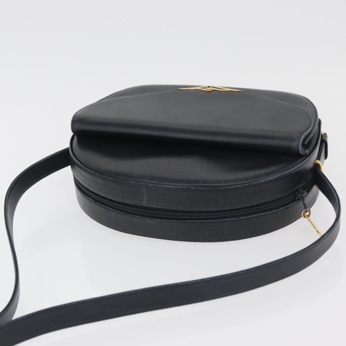 CARTIER Shoulder Bag Leather Navy Gold Auth bs34907