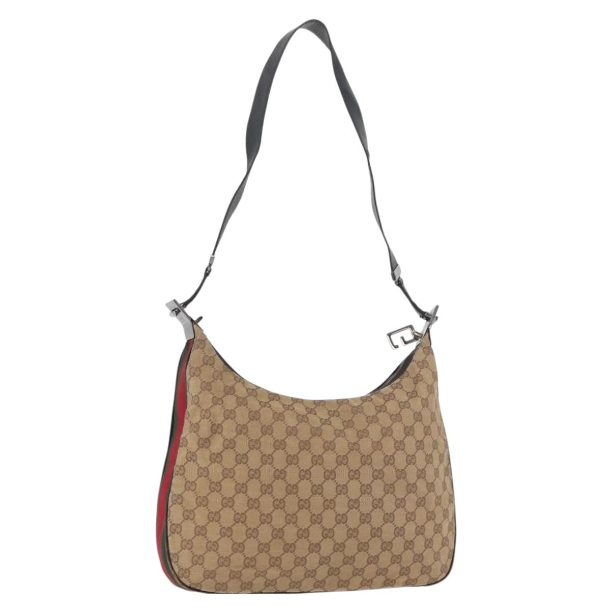 GUCCI GG Canvas Web Sherry Line Bag Beige Silver 001 3341 3444 Auth bs34910
