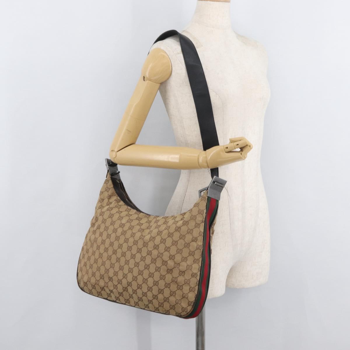 GUCCI GG Canvas Web Sherry Line Bag Beige Silver 001 3341 3444 Auth bs34910