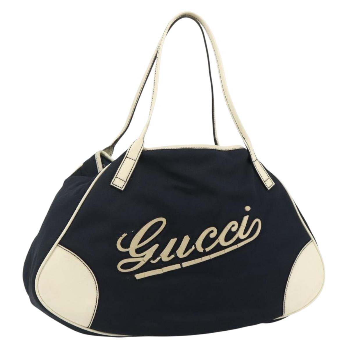 GUCCI Tote Bag Canvas Gold Navy 169949 Auth bs34912