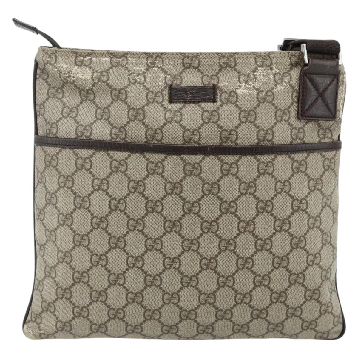 GUCCI GG Supreme Shoulder Bag PVC Beige Silver 141626 Auth bs34913