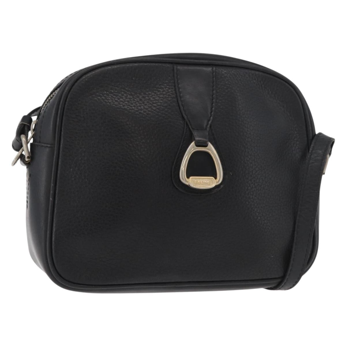 CELINE Shoulder Bag Leather Black Gold Auth bs34916