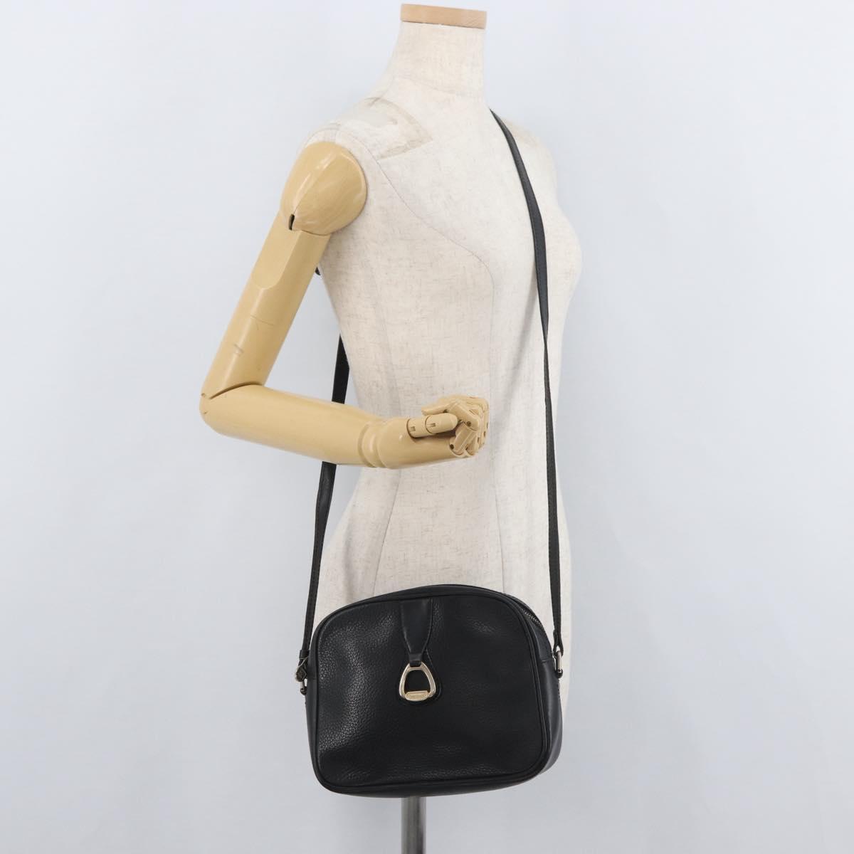 CELINE Shoulder Bag Leather Black Gold Auth bs34916