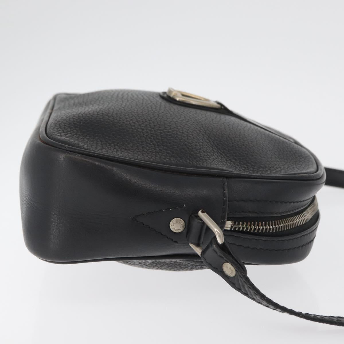 CELINE Shoulder Bag Leather Black Gold Auth bs34916