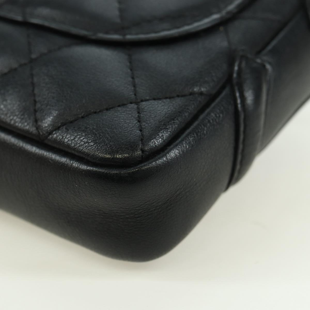 CHANEL Cambon Line Matelasse Shoulder Bag Leather Black Silver CC Auth bs34918M