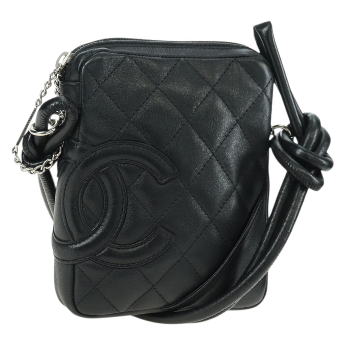 CHANEL Cambon Line Matelasse Shoulder Bag Leather Black Silver CC Auth bs34918M