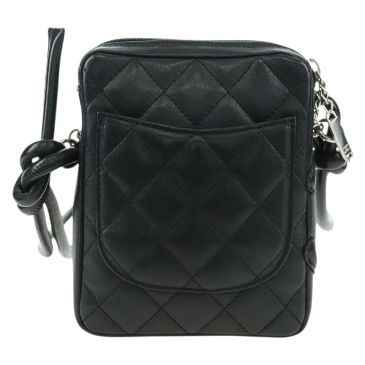 CHANEL Cambon Line Matelasse Shoulder Bag Leather Black Silver CC Auth bs34918M