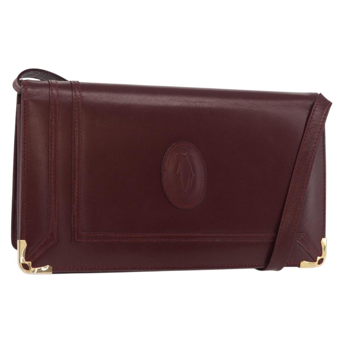 CARTIER Must Line Shoulder Bag Leather Bordeaux Gold Auth bs34921A