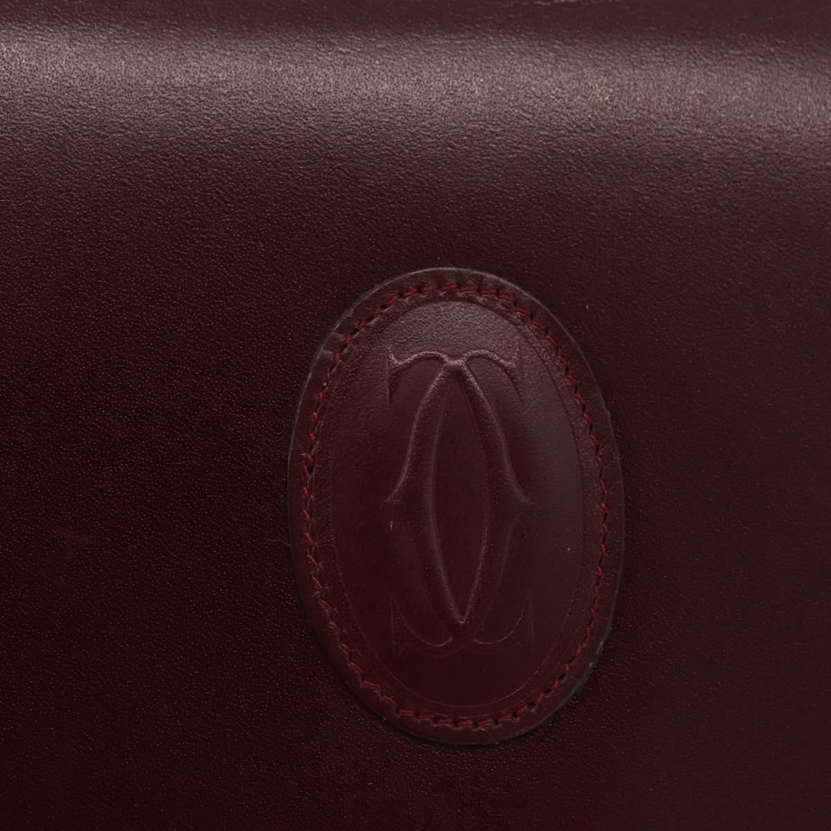 CARTIER Must Line Shoulder Bag Leather Bordeaux Gold Auth bs34921A