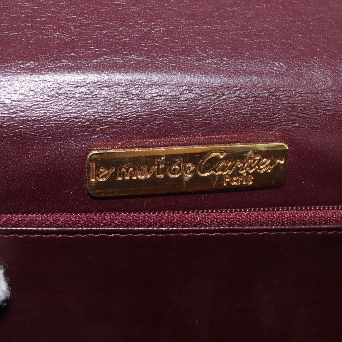 CARTIER Must Line Shoulder Bag Leather Bordeaux Gold Auth bs34921A