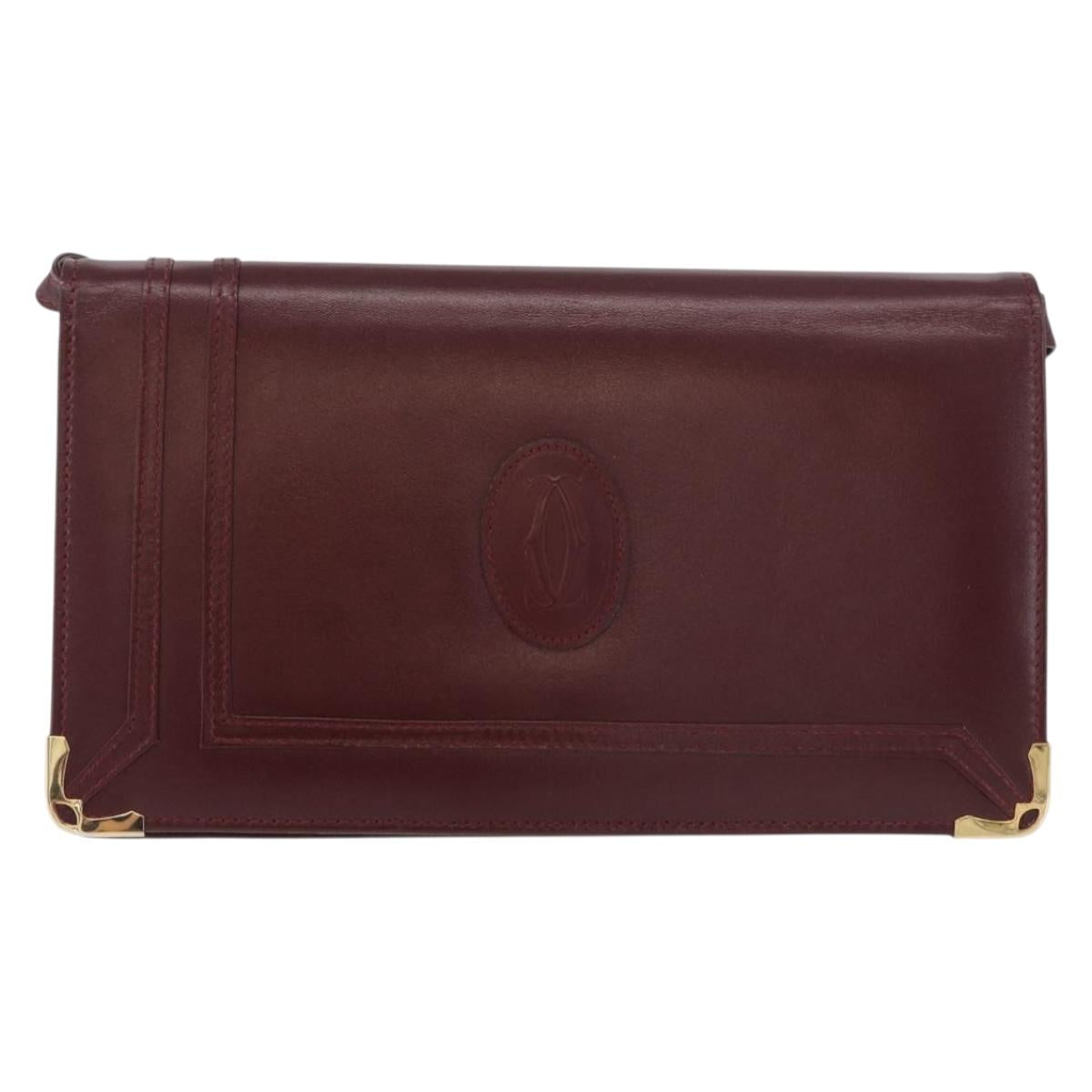 CARTIER Must Line Shoulder Bag Leather Bordeaux Gold Auth bs34921A