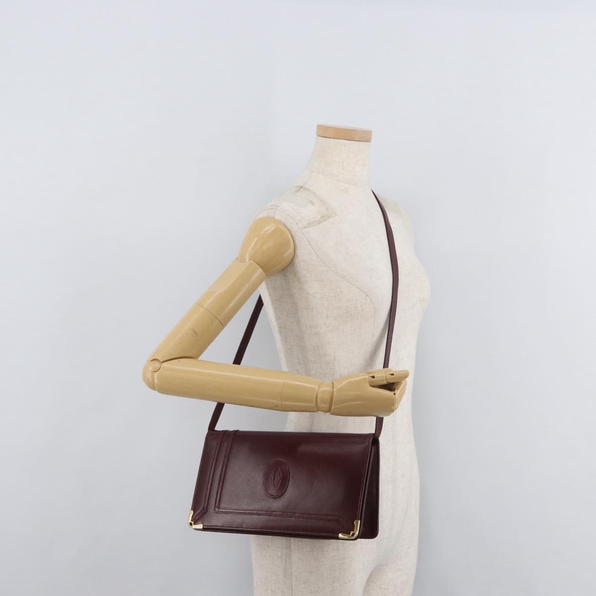 CARTIER Must Line Shoulder Bag Leather Bordeaux Gold Auth bs34921A