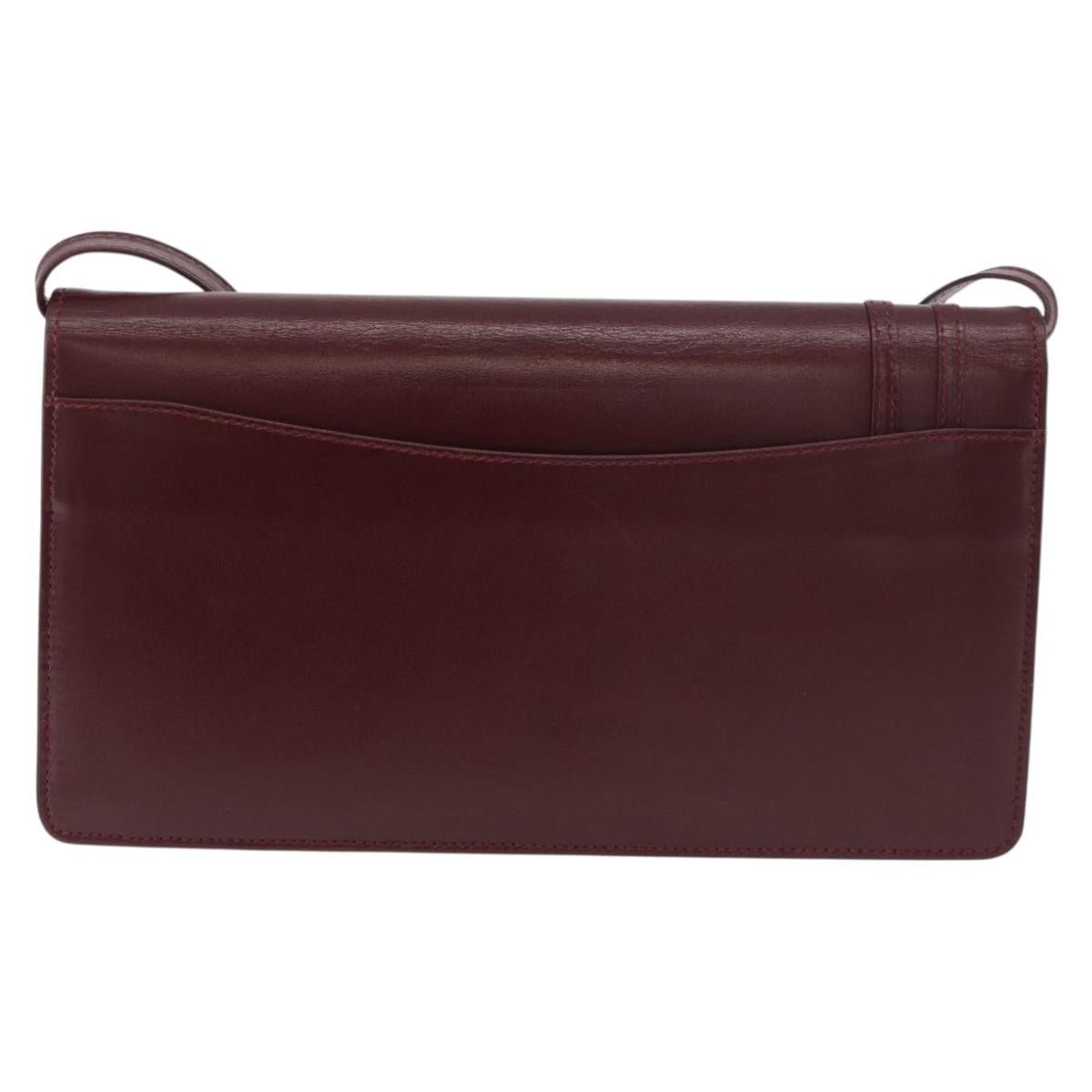 CARTIER Must Line Shoulder Bag Leather Bordeaux Gold Auth bs34921A
