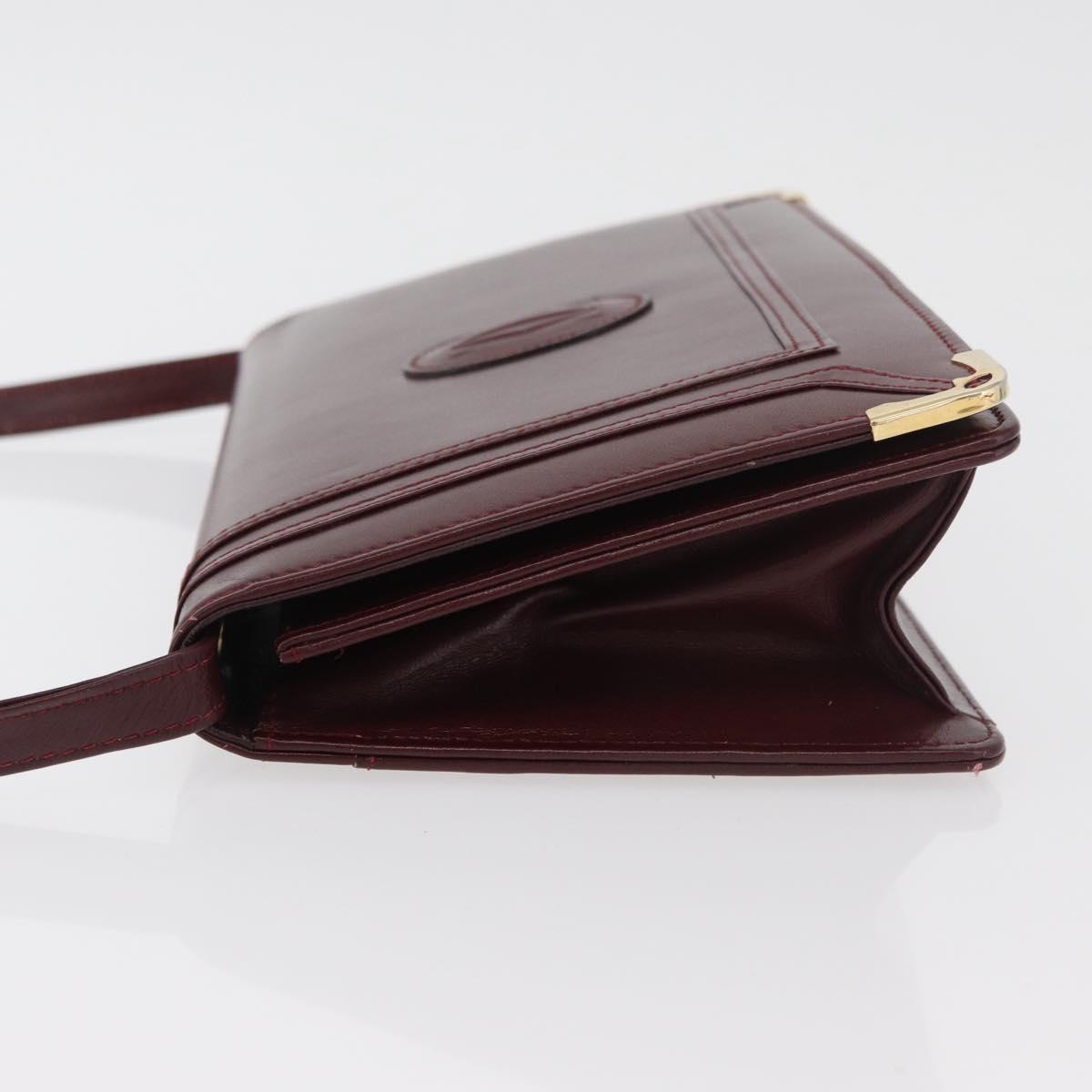 CARTIER Must Line Shoulder Bag Leather Bordeaux Gold Auth bs34921A