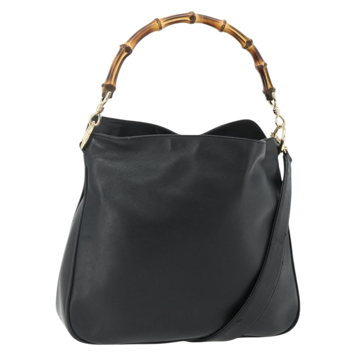 GUCCI Bamboo Hand Bag Leather 2way Black Gold 001 2123 1638 Auth bs34924
