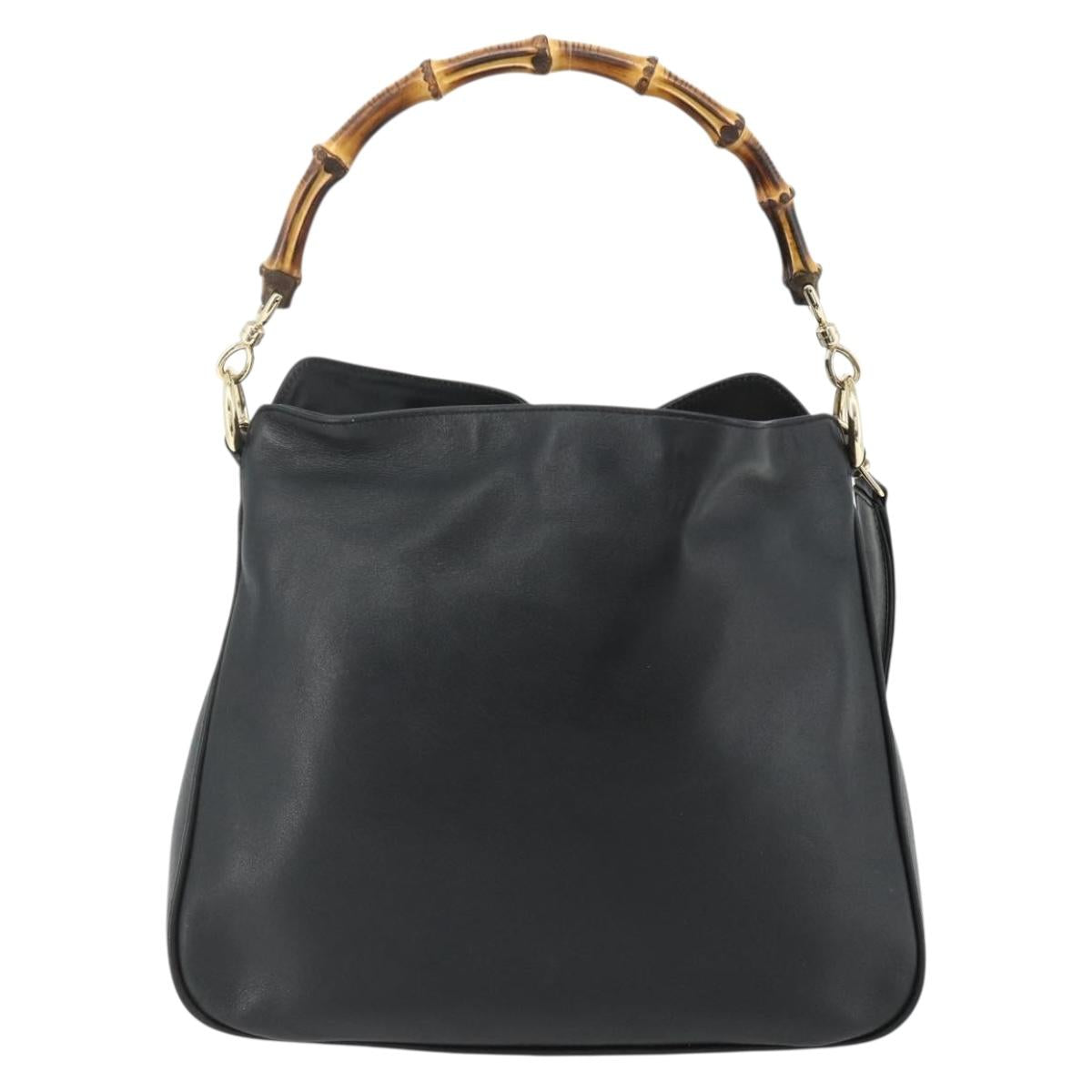 GUCCI Bamboo Hand Bag Leather 2way Black Gold 001 2123 1638 Auth bs34924