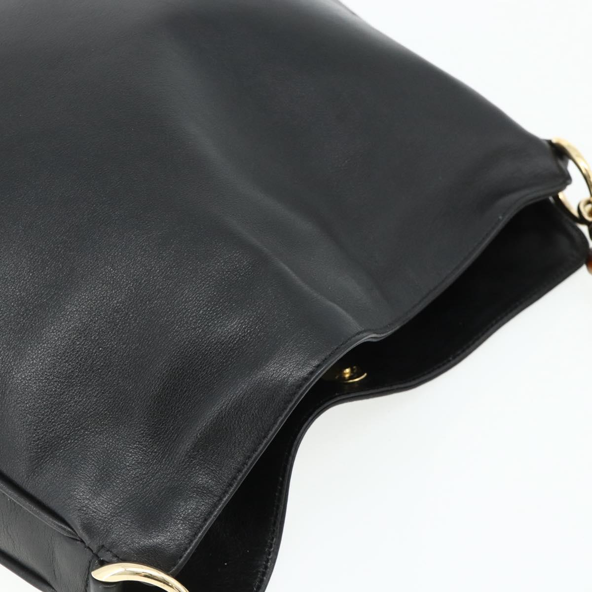 GUCCI Bamboo Hand Bag Leather 2way Black Gold 001 2123 1638 Auth bs34924
