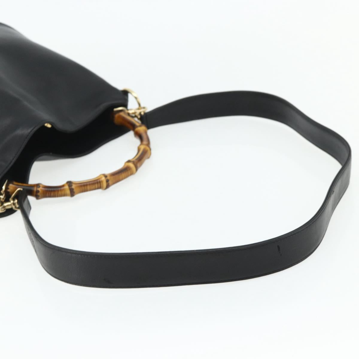 GUCCI Bamboo Hand Bag Leather 2way Black Gold 001 2123 1638 Auth bs34924