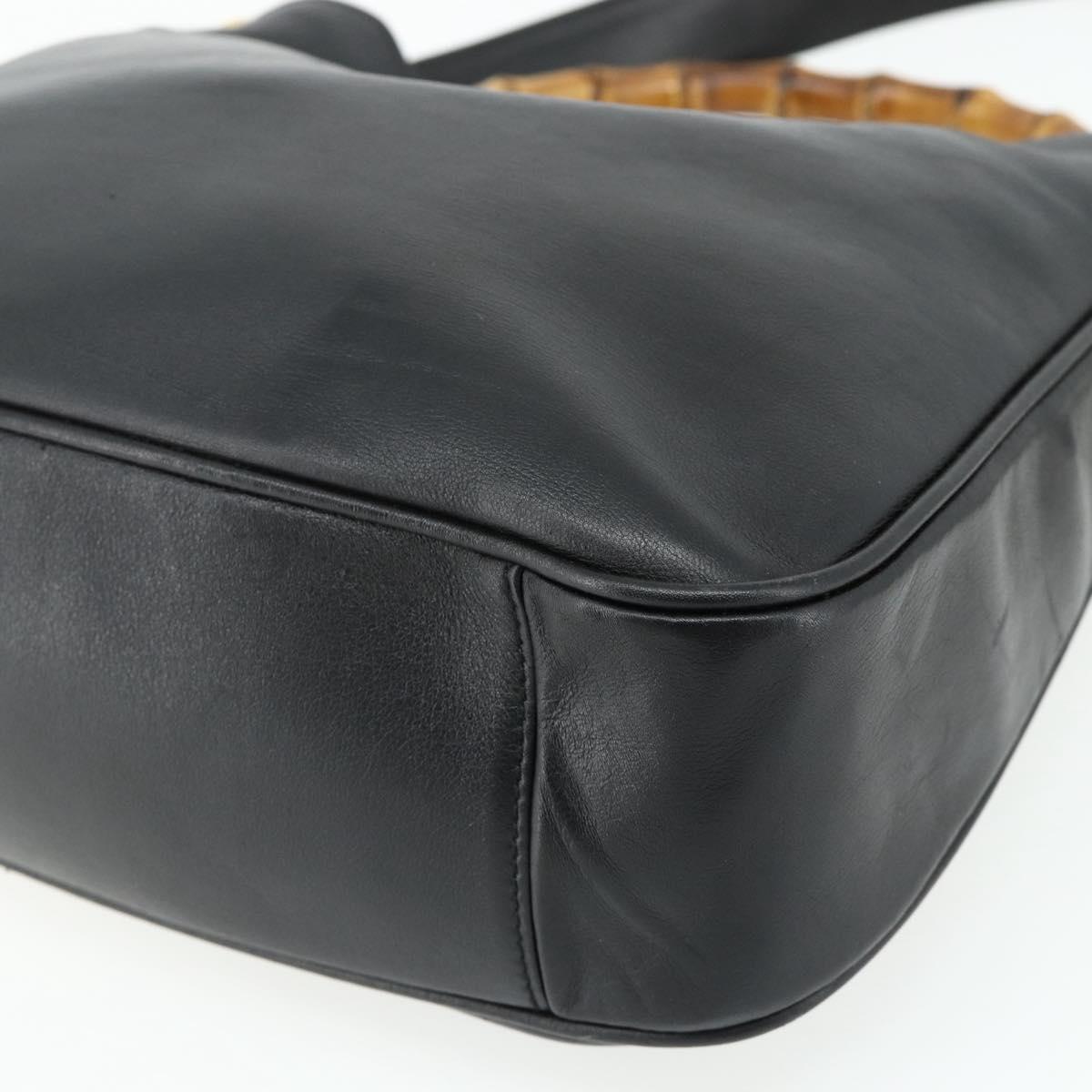 GUCCI Bamboo Shoulder Bag Leather 2way Black Gold 001 3444 1638 Auth bs34925