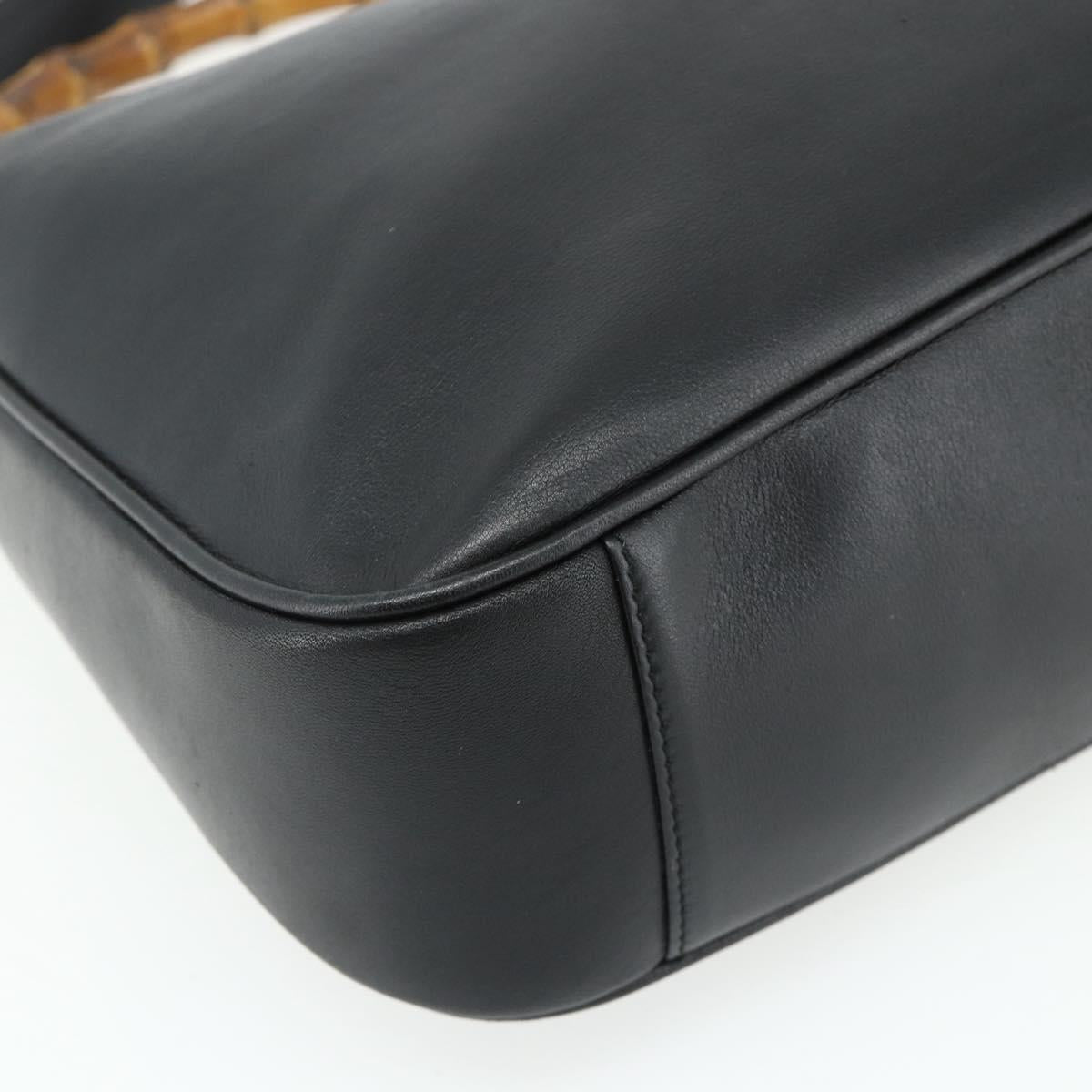 GUCCI Bamboo Shoulder Bag Leather 2way Black Gold 001 3444 1638 Auth bs34925