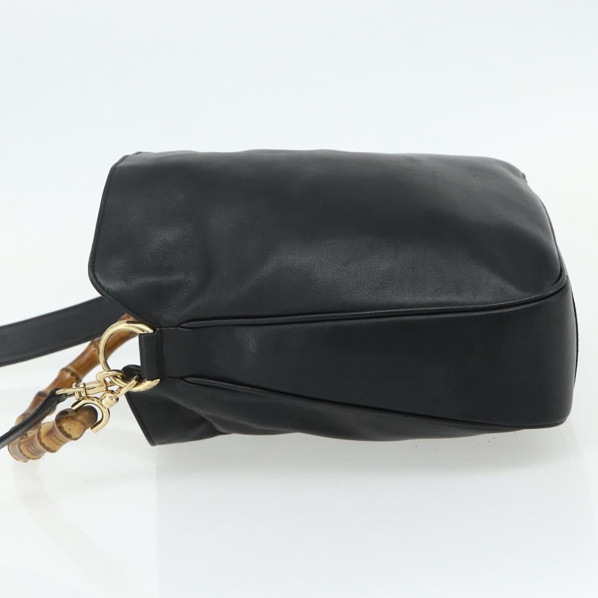 GUCCI Bamboo Shoulder Bag Leather 2way Black Gold 001 3444 1638 Auth bs34925
