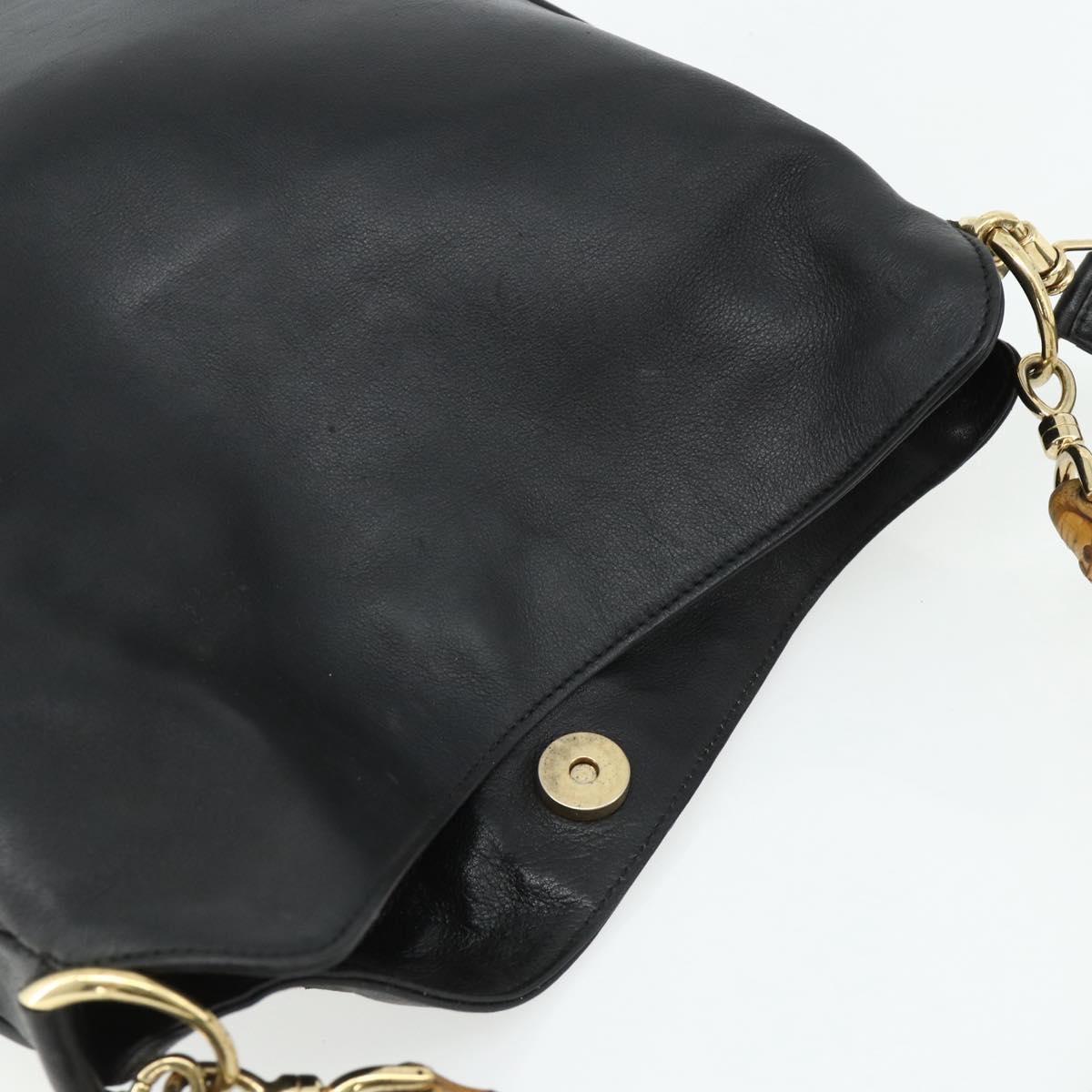 GUCCI Bamboo Shoulder Bag Leather 2way Black Gold 001 3444 1638 Auth bs34925