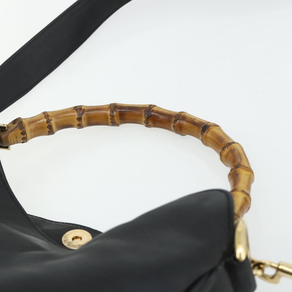 GUCCI Bamboo Shoulder Bag Leather 2way Black Gold 001 3444 1638 Auth bs34925