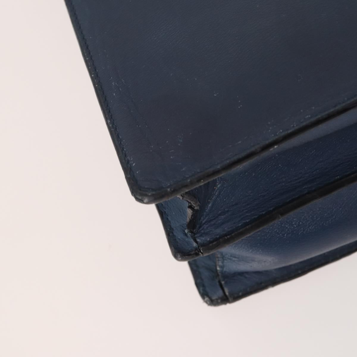 LOEWE Anagram Business Bag Leather 2way Navy Silver Auth bs34926