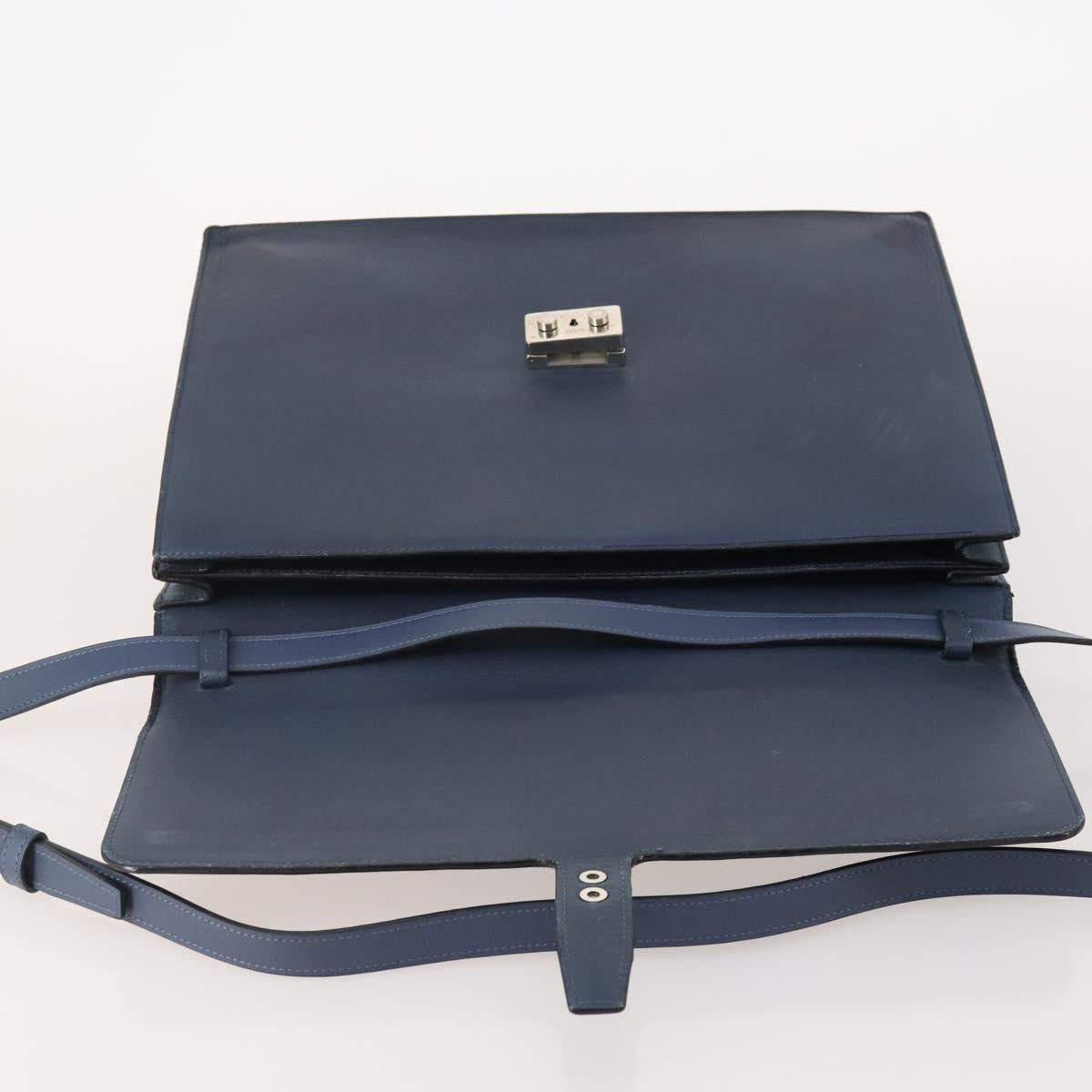 LOEWE Anagram Business Bag Leather 2way Navy Silver Auth bs34926