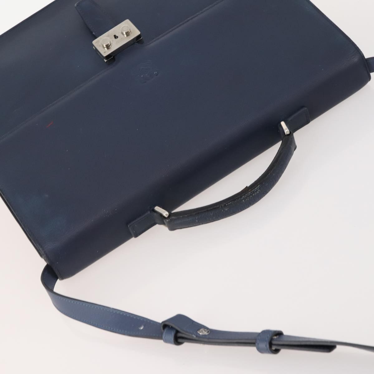 LOEWE Anagram Business Bag Leather 2way Navy Silver Auth bs34926