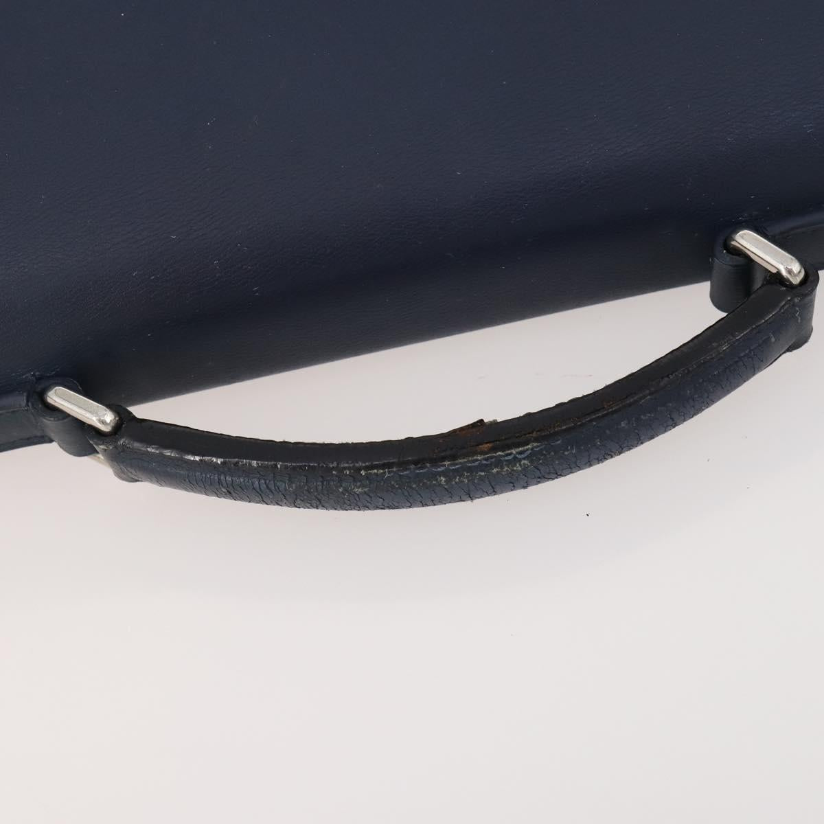 LOEWE Anagram Business Bag Leather 2way Navy Silver Auth bs34926
