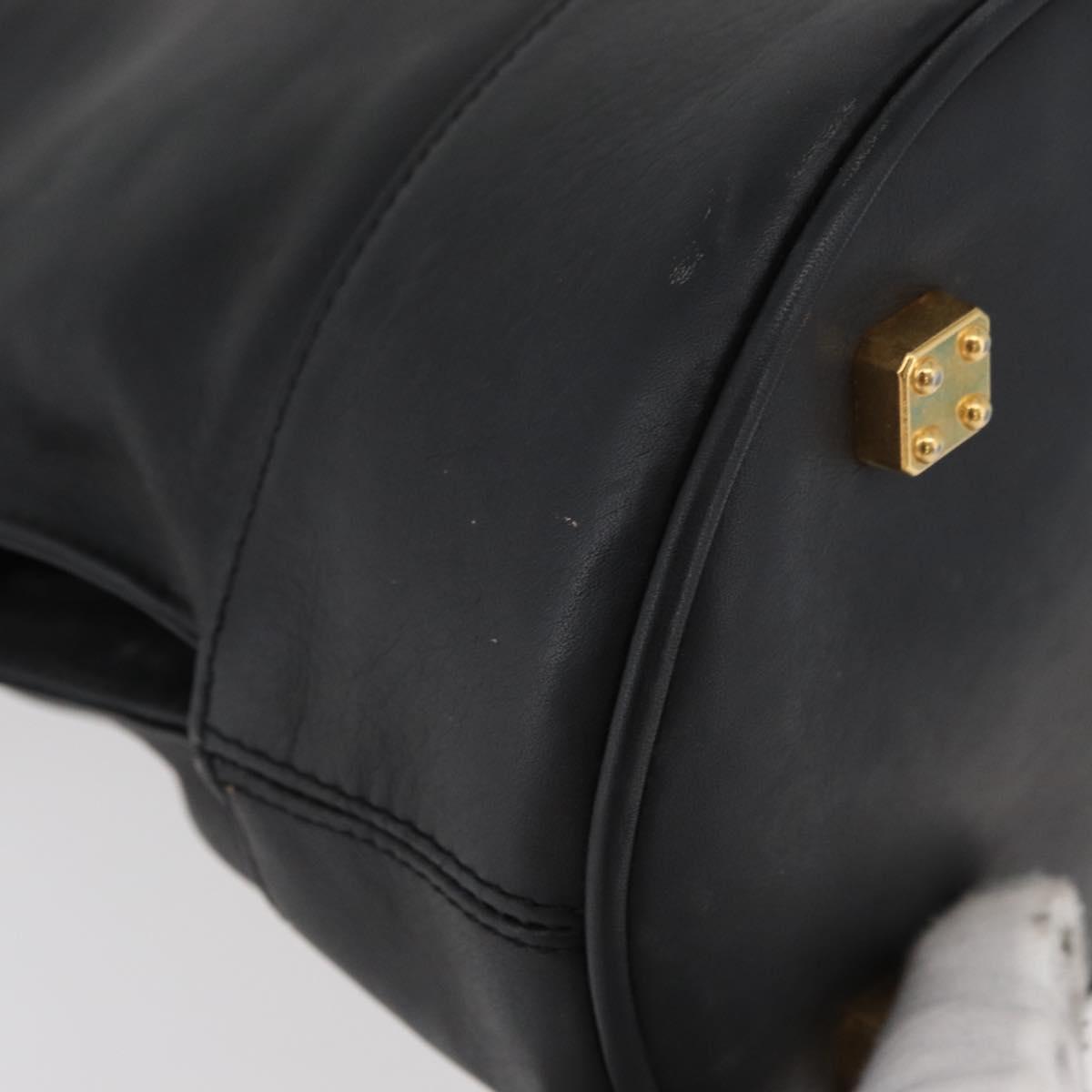 LOEWE Anagram Hand Bag Leather Black Gold Auth bs34927