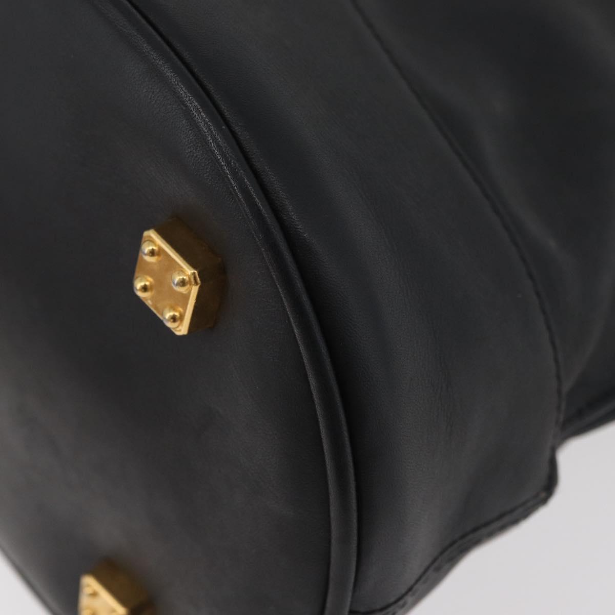 LOEWE Anagram Hand Bag Leather Black Gold Auth bs34927