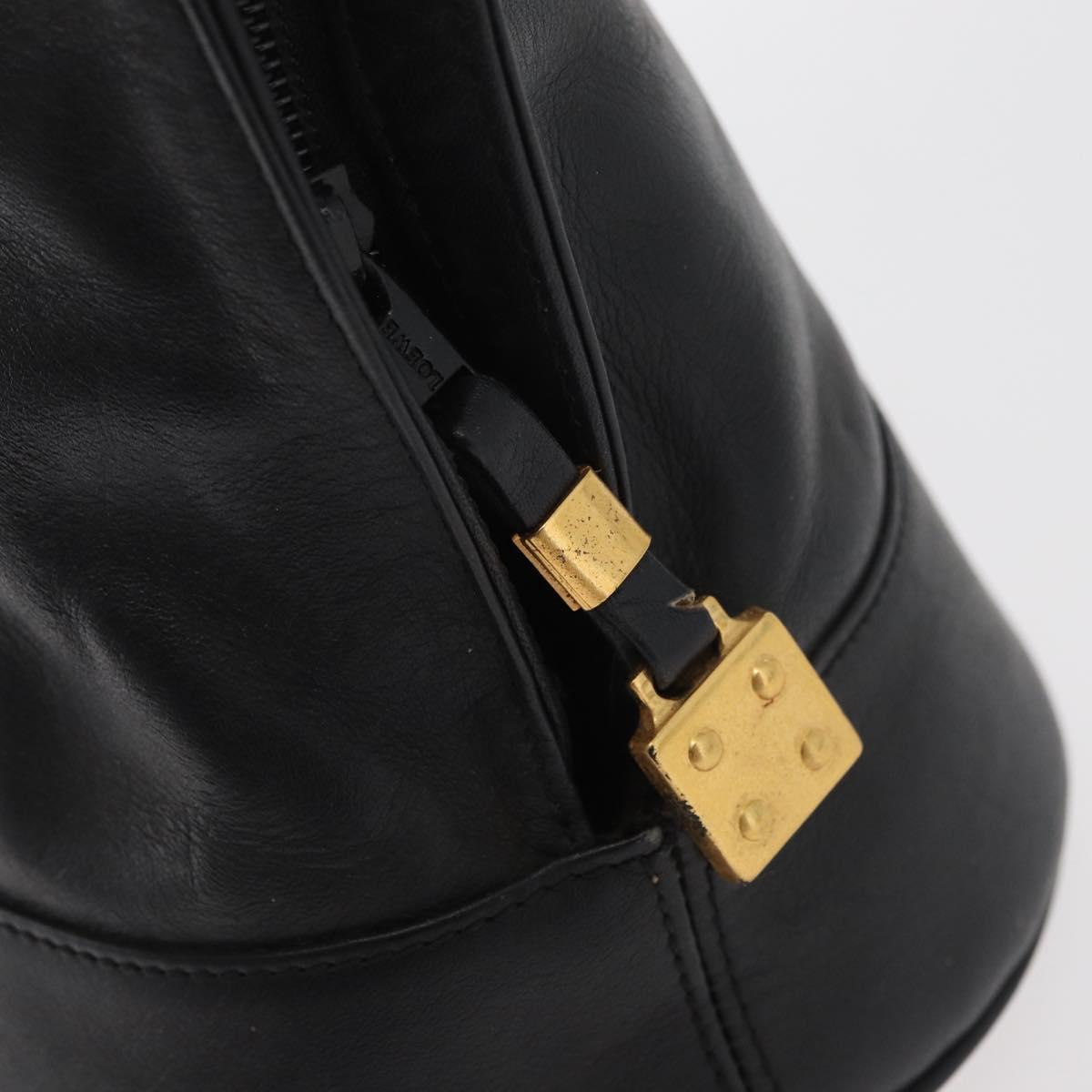 LOEWE Anagram Hand Bag Leather Black Gold Auth bs34927