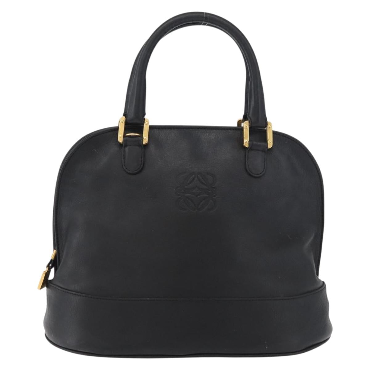 LOEWE Anagram Hand Bag Leather Black Gold Auth bs34927