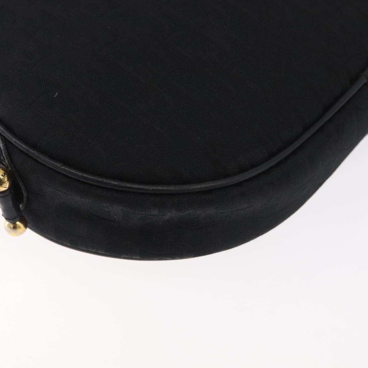 Christian Dior Trotter Canvas Shoulder Bag Black Gold Auth bs34928A