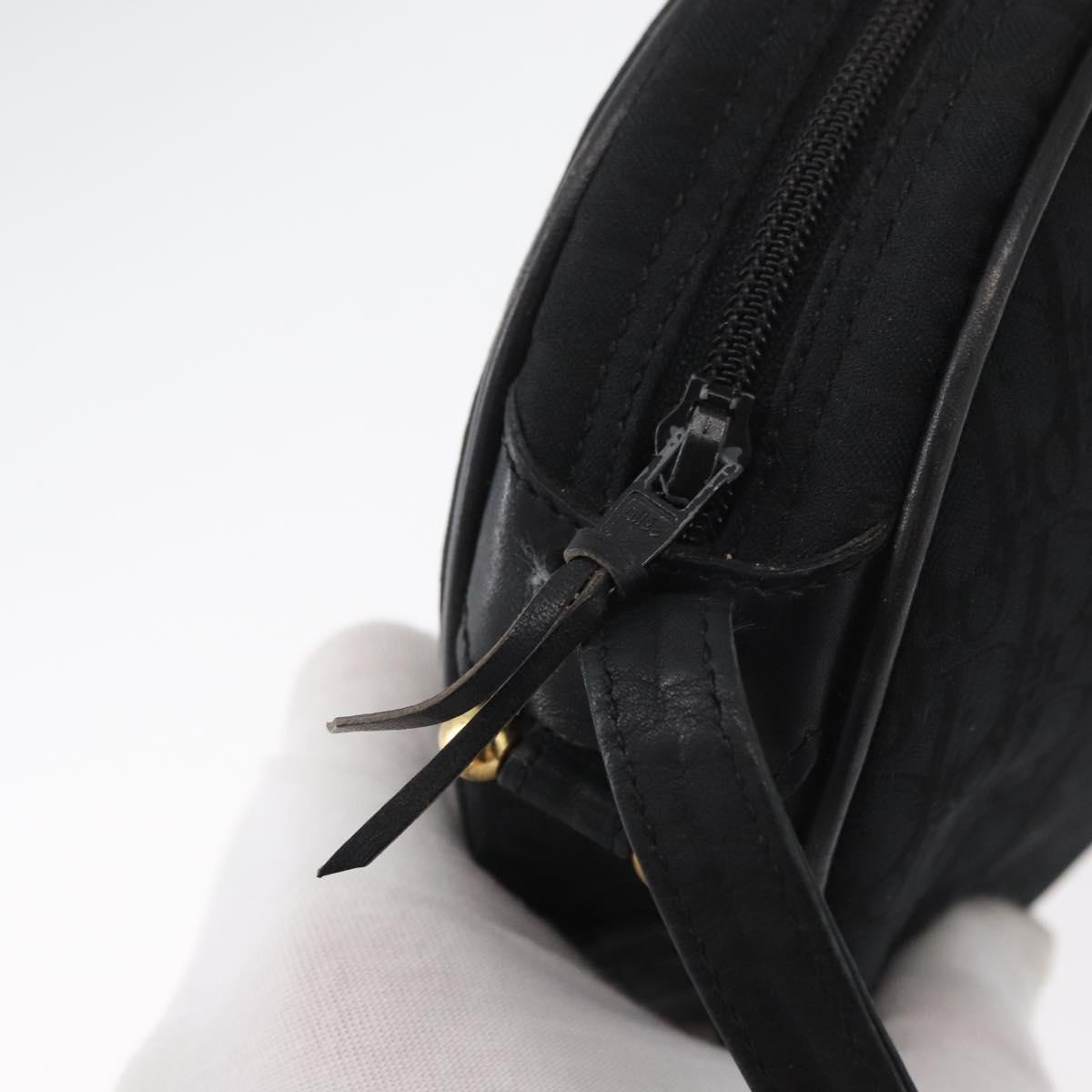 Christian Dior Trotter Canvas Shoulder Bag Black Gold Auth bs34928A