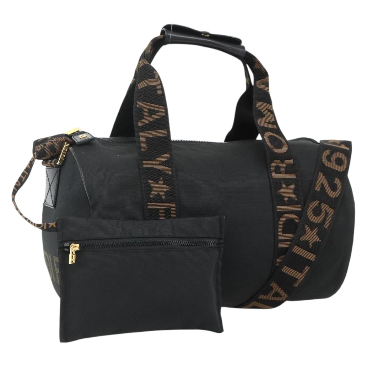 FENDI Hand Bag Nylon 2way Black Gold Auth bs34931