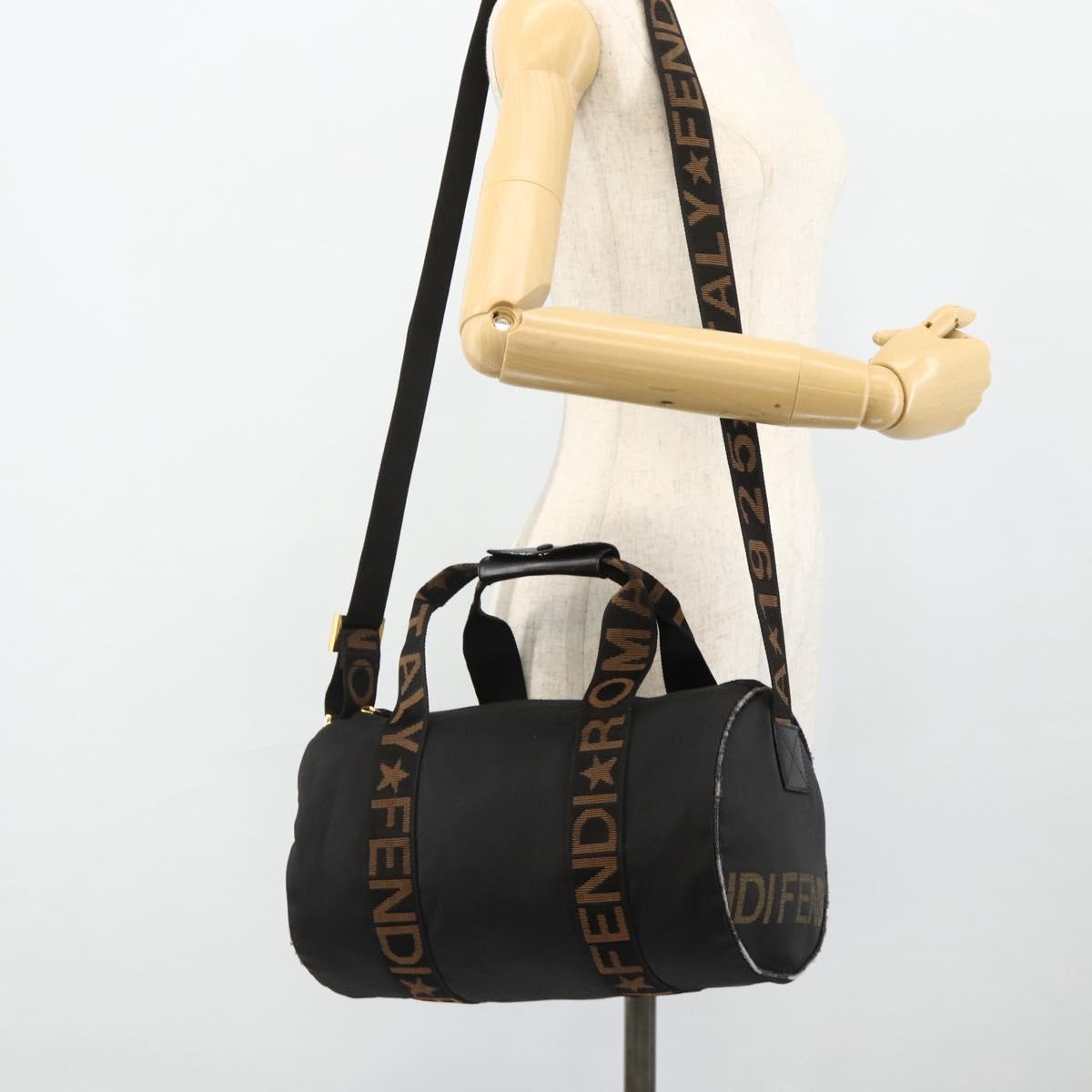 FENDI Hand Bag Nylon 2way Black Gold Auth bs34931