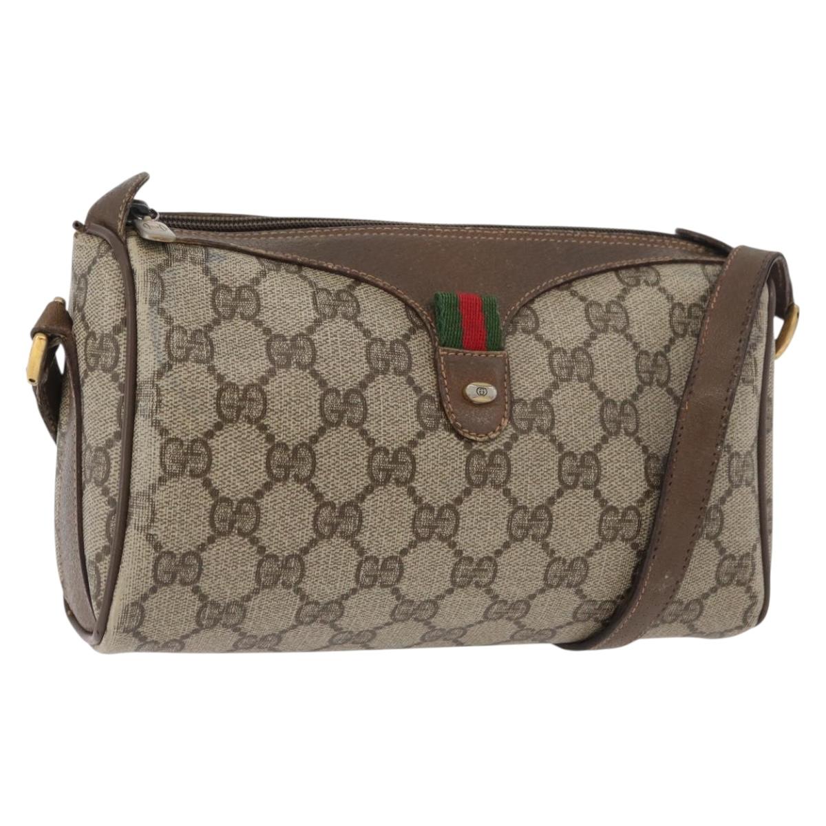 GUCCI GG Supreme Web Sherry Line Bag PVC Beige Gold 89 02 018 Auth bs34932