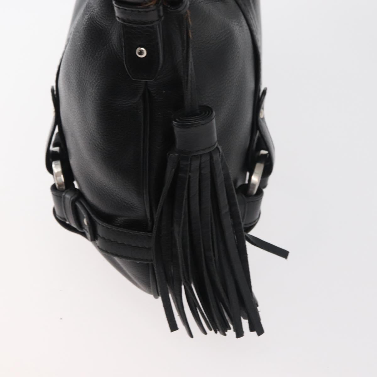 BALLY Shoulder Bag Leather Black Silver Auth bs34934A